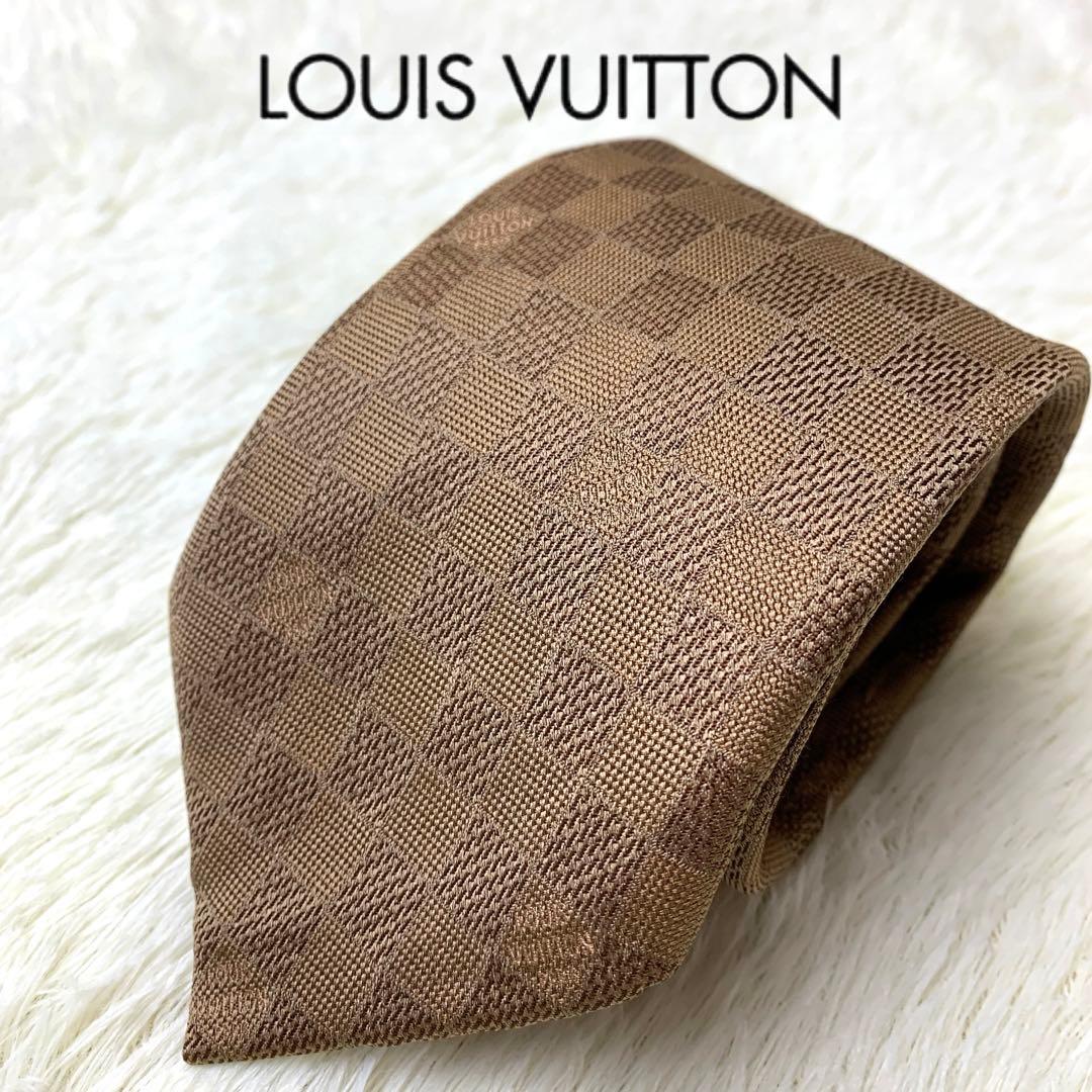 LOUIS VUITTON ネクタイ　ダミエ　チェック　ダークブラウン　茶　美品