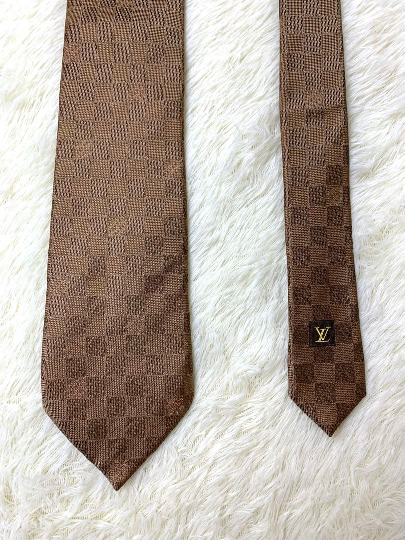 LOUIS VUITTON ネクタイ　ダミエ　チェック　ダークブラウン　茶　美品