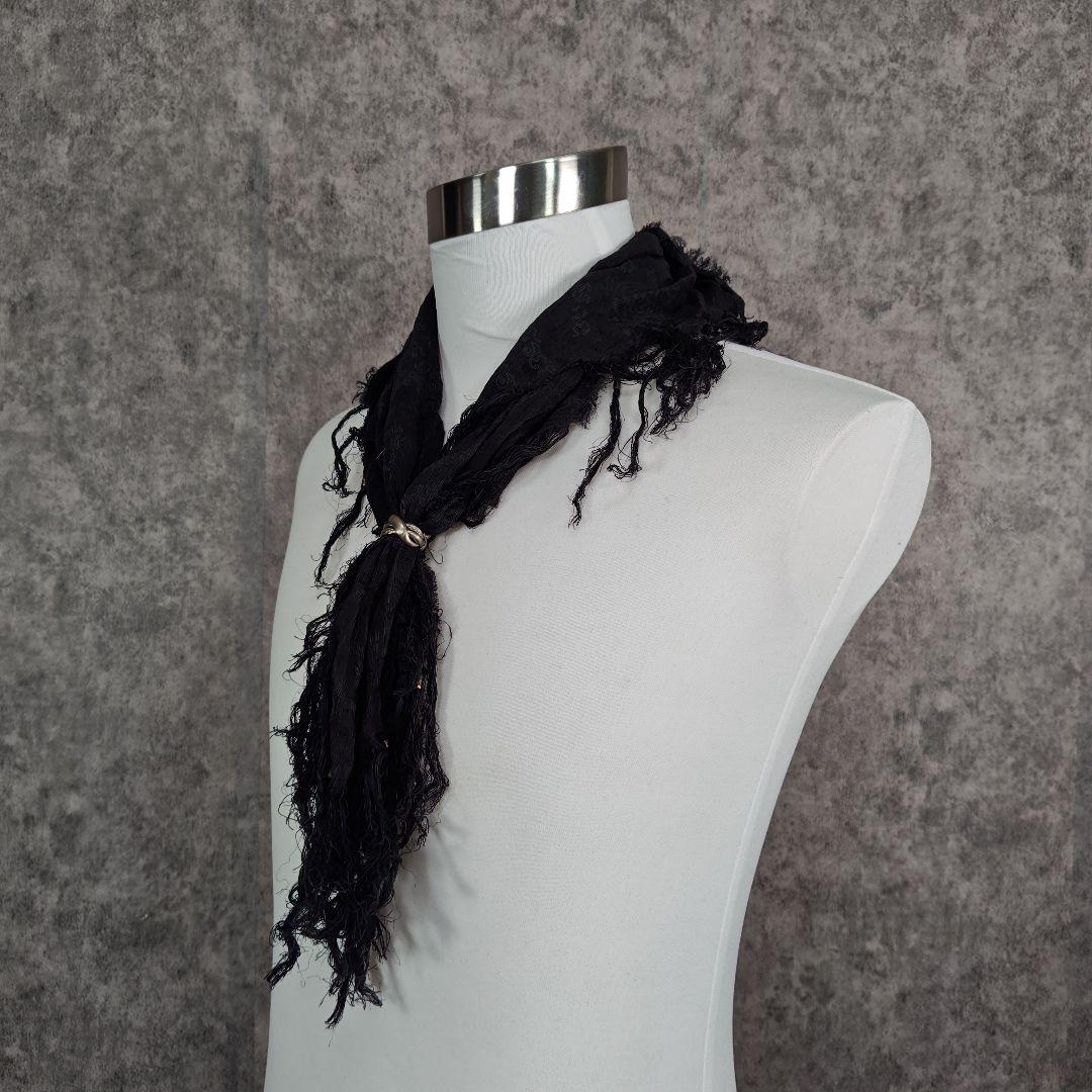 14th Addictionフリンジ スカーフ ストール 蛇スネークリング付き黒