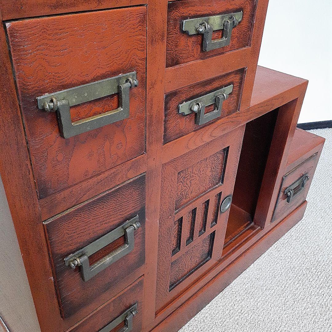 階段箪笥　民芸家具調　四段　両面引き出し　古道具