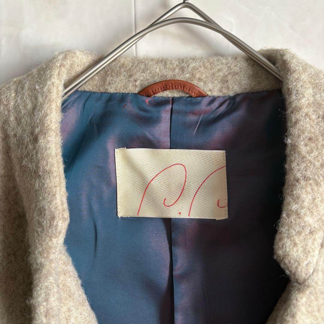 パラスパレス ウール縮絨ノーカラーコート レザー 貝ボタン2 ベージュ系