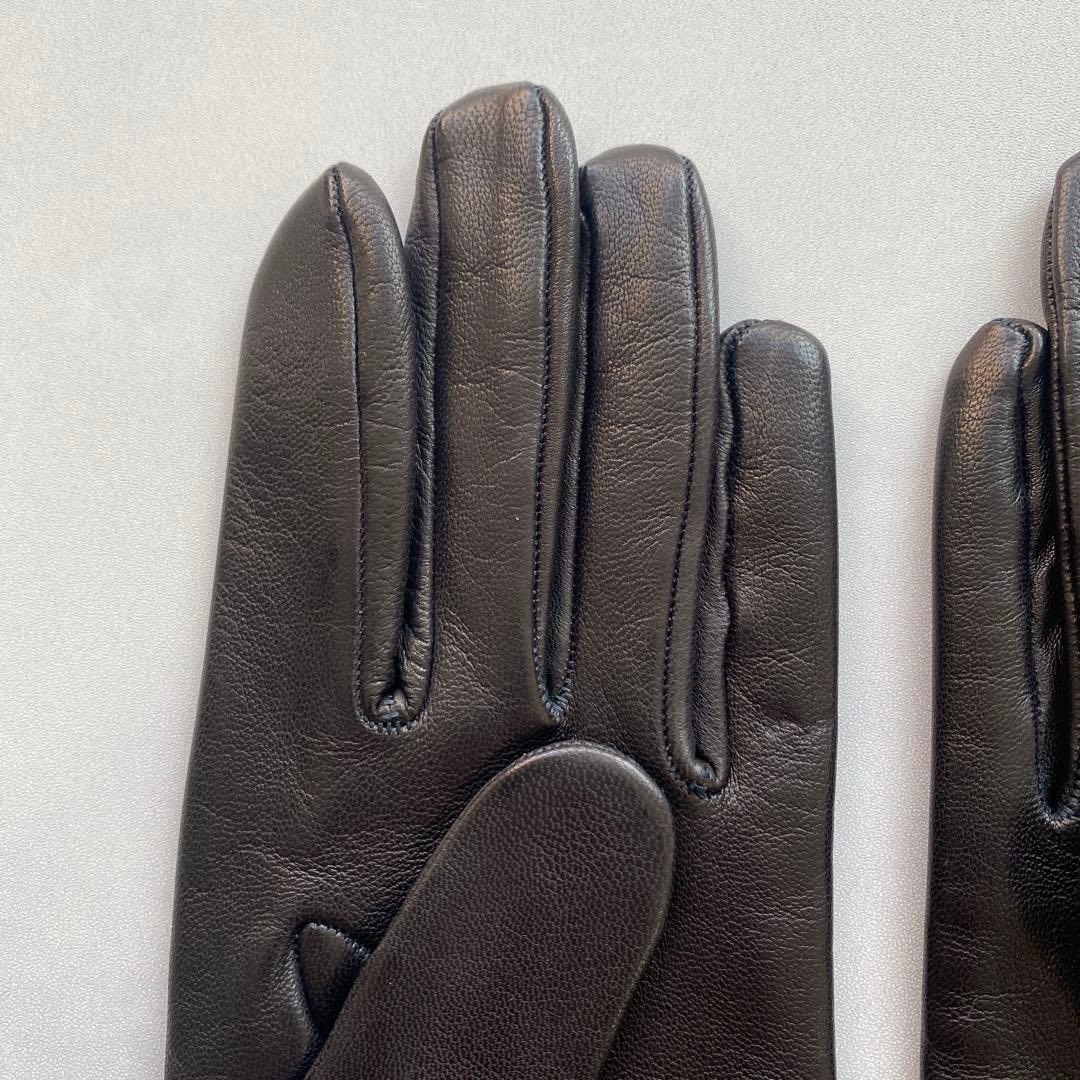 美品　エルメス　レザーグローブ　ブラック　黒革手袋　シルク裏地　サイズ6ハーフ