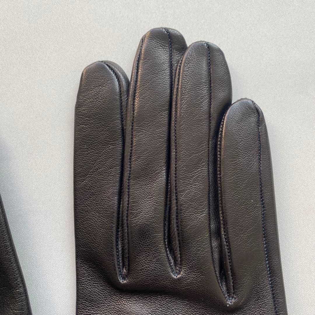 美品　エルメス　レザーグローブ　ブラック　黒革手袋　シルク裏地　サイズ6ハーフ