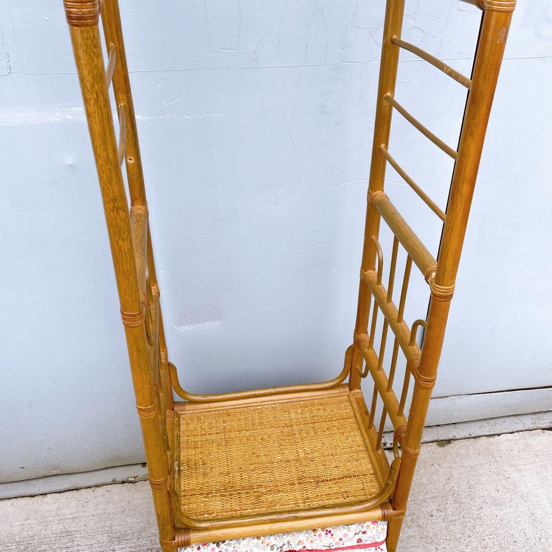 昭和レトロ アーチ型 ラタンハンガーラック 籐家具 古道具 古家具 キャスター付