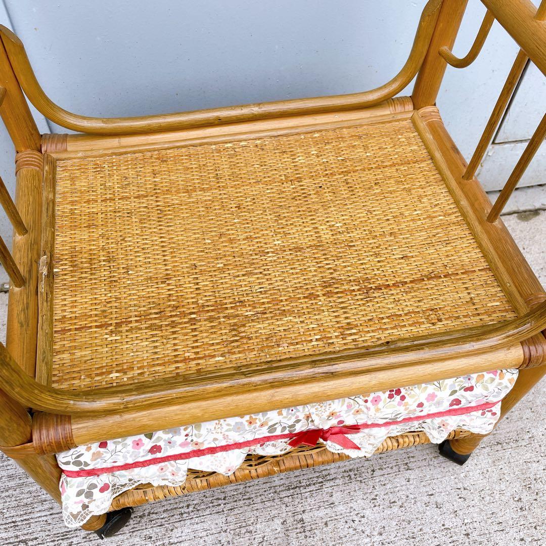 昭和レトロ アーチ型 ラタンハンガーラック 籐家具 古道具 古家具 キャスター付