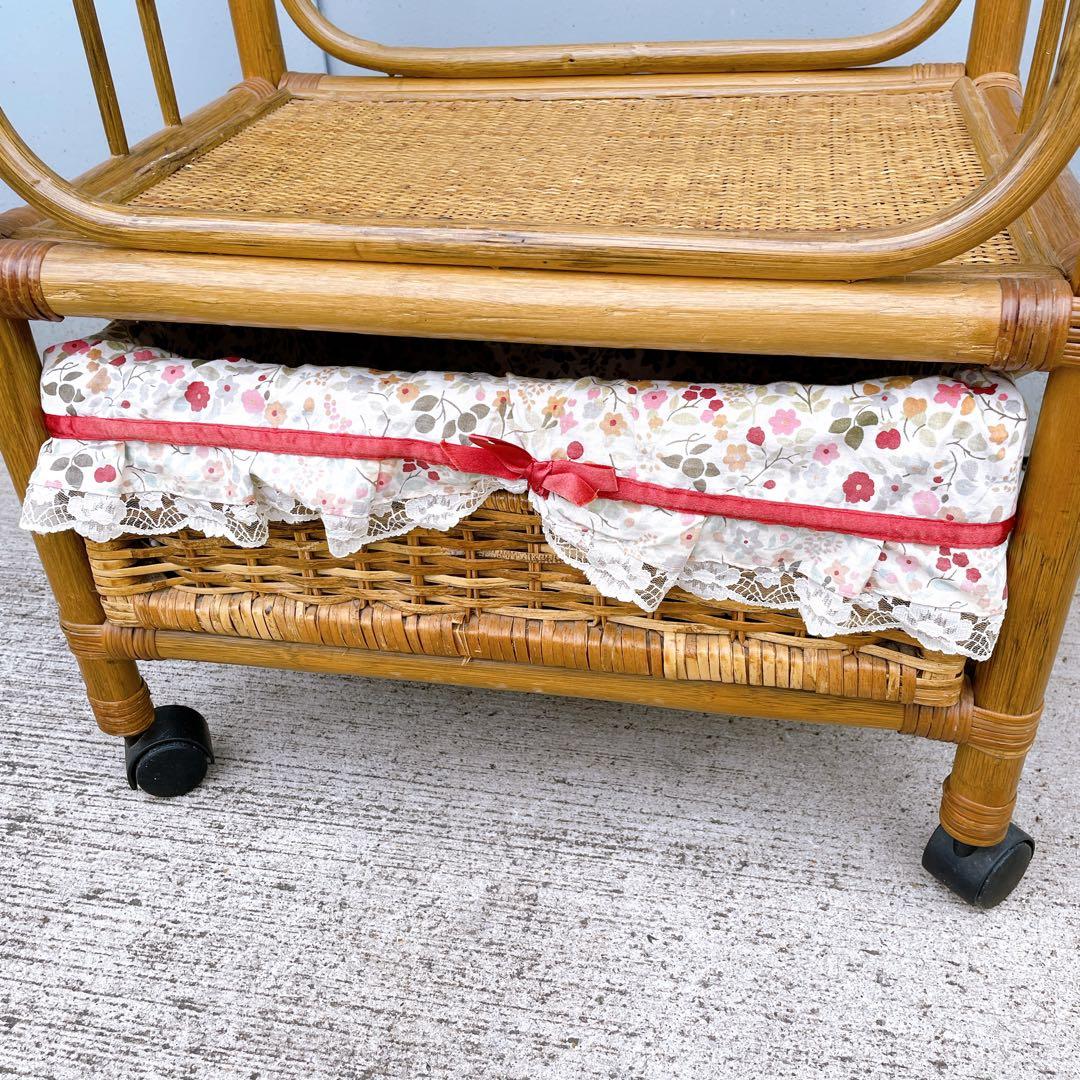 昭和レトロ アーチ型 ラタンハンガーラック 籐家具 古道具 古家具 キャスター付