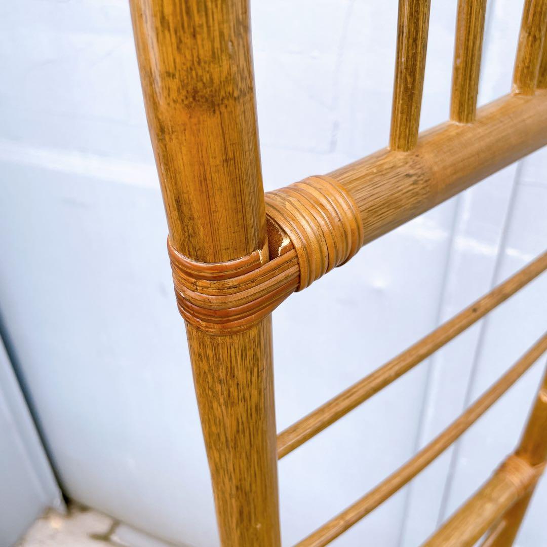 昭和レトロ アーチ型 ラタンハンガーラック 籐家具 古道具 古家具 キャスター付