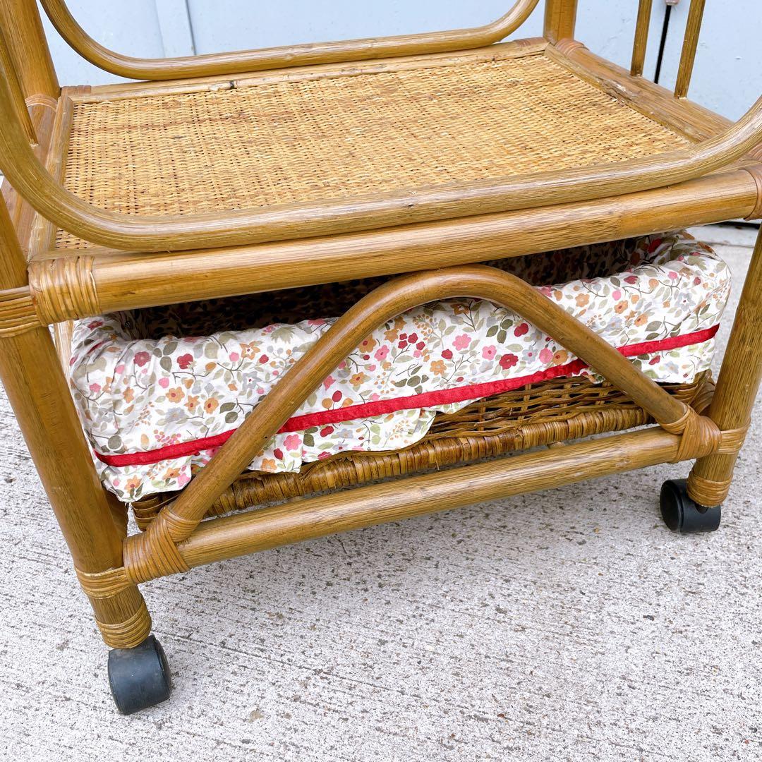 昭和レトロ アーチ型 ラタンハンガーラック 籐家具 古道具 古家具 キャスター付