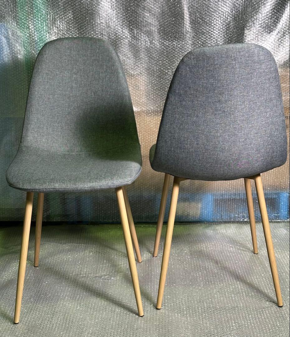 新品 ダイニングチェア インテリア 椅子 金属脚 木目塗装 4脚セット グレー