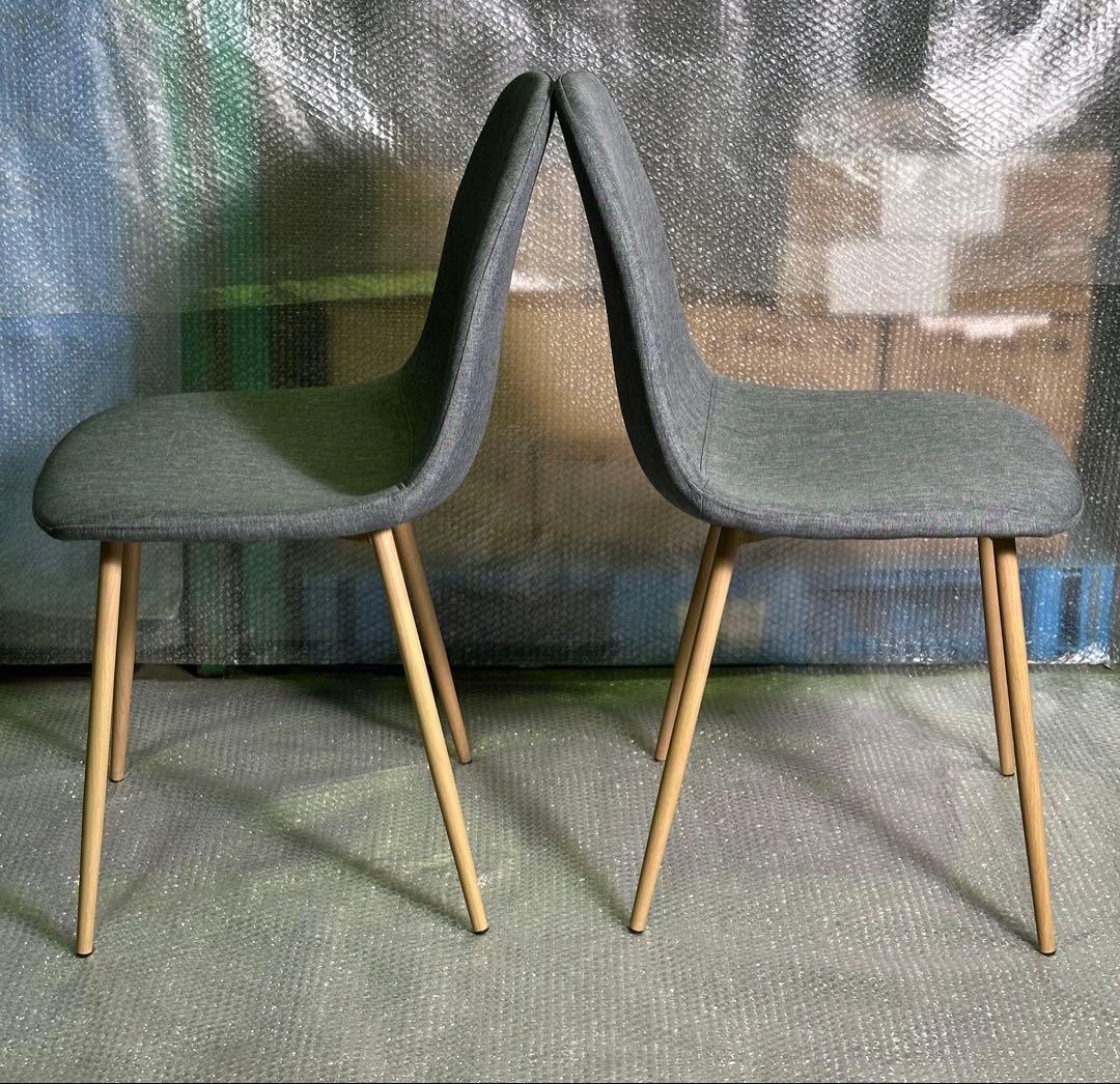 新品 ダイニングチェア インテリア 椅子 金属脚 木目塗装 4脚セット グレー