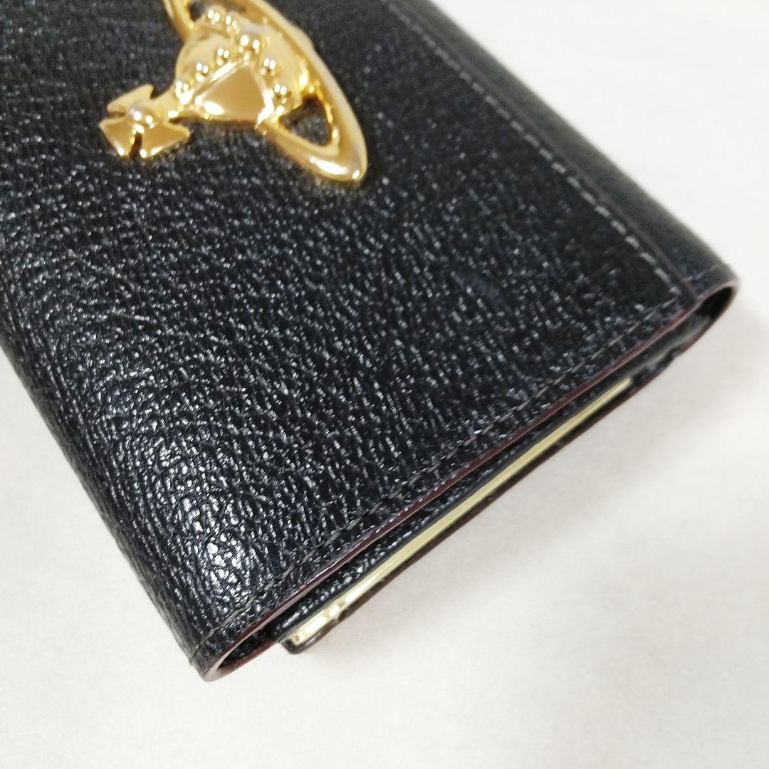 極美品　ヴィヴィアンウエストウッド 三つ折り財布 がま口 オーブ レザー 黒