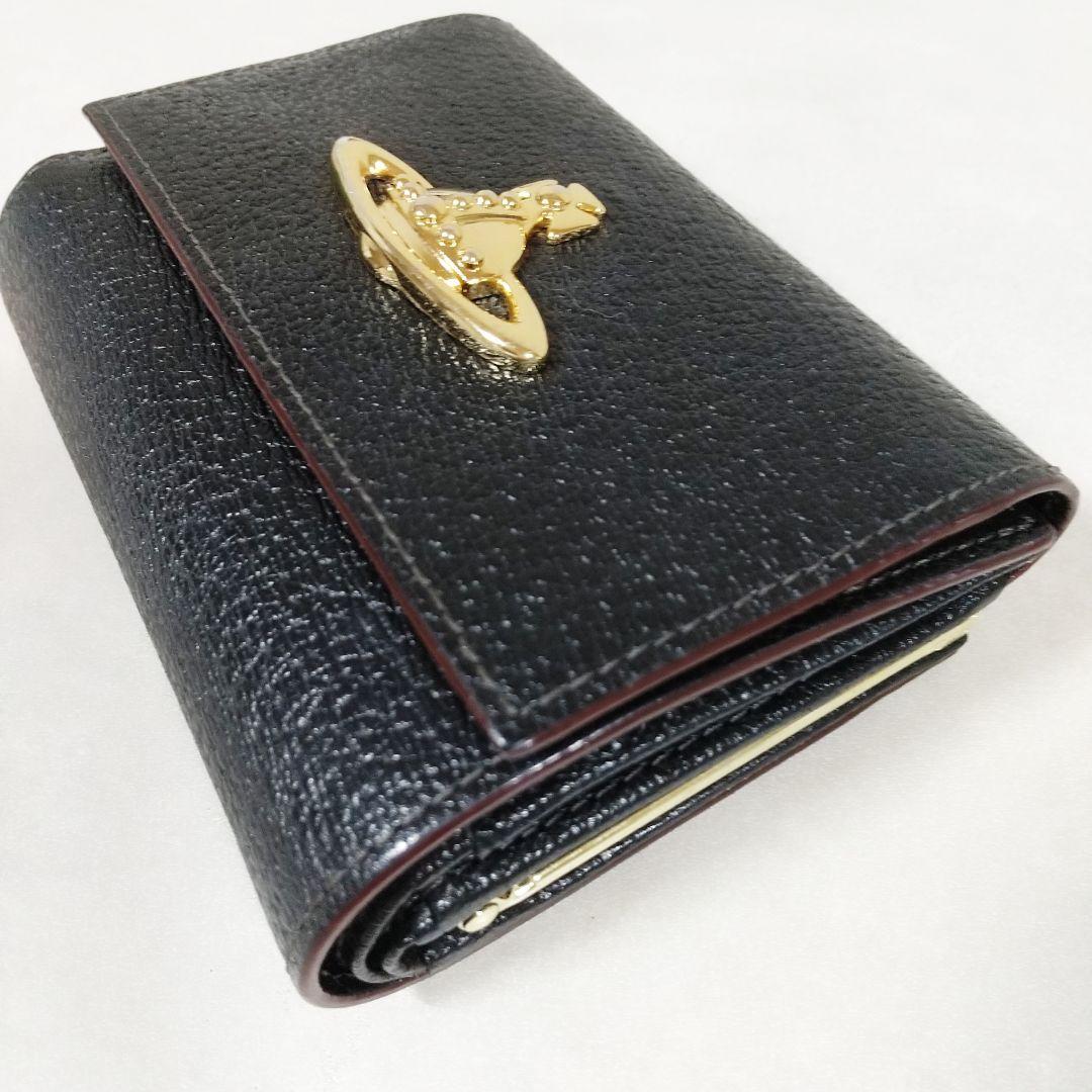 極美品　ヴィヴィアンウエストウッド 三つ折り財布 がま口 オーブ レザー 黒