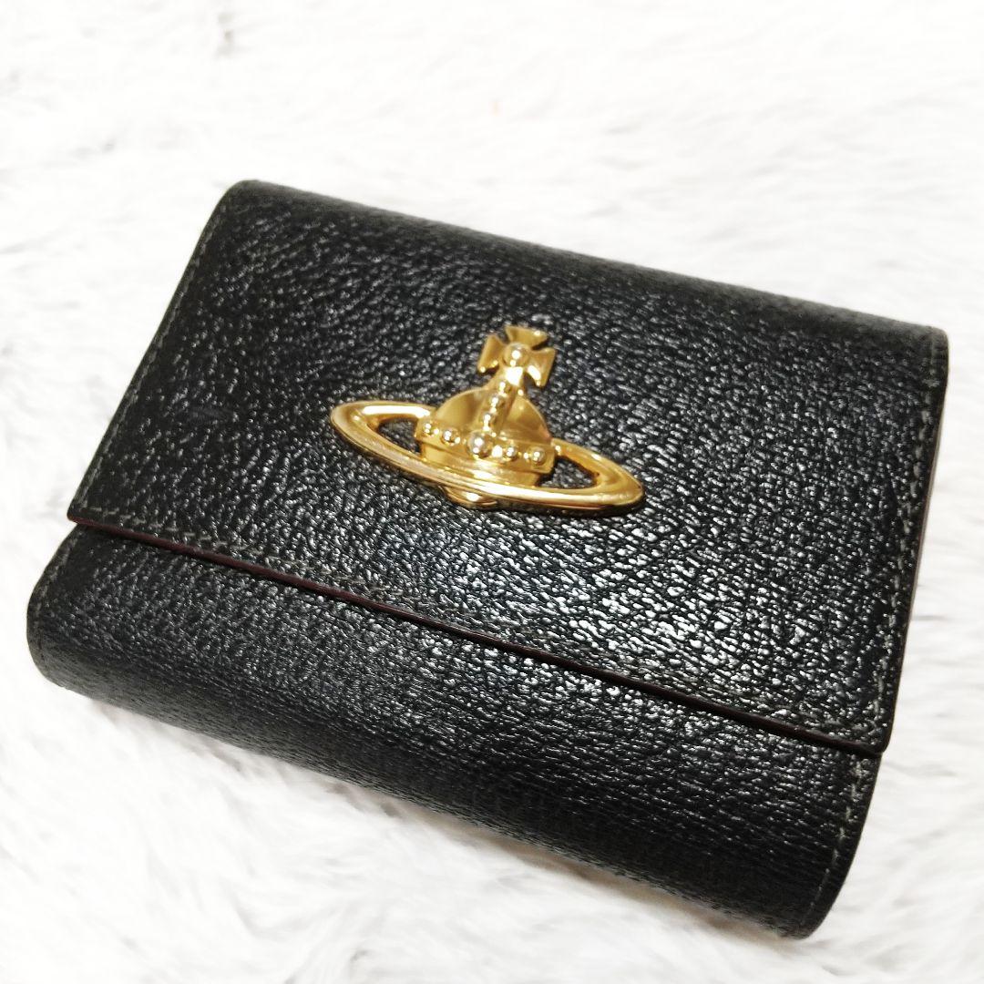 極美品　ヴィヴィアンウエストウッド 三つ折り財布 がま口 オーブ レザー 黒