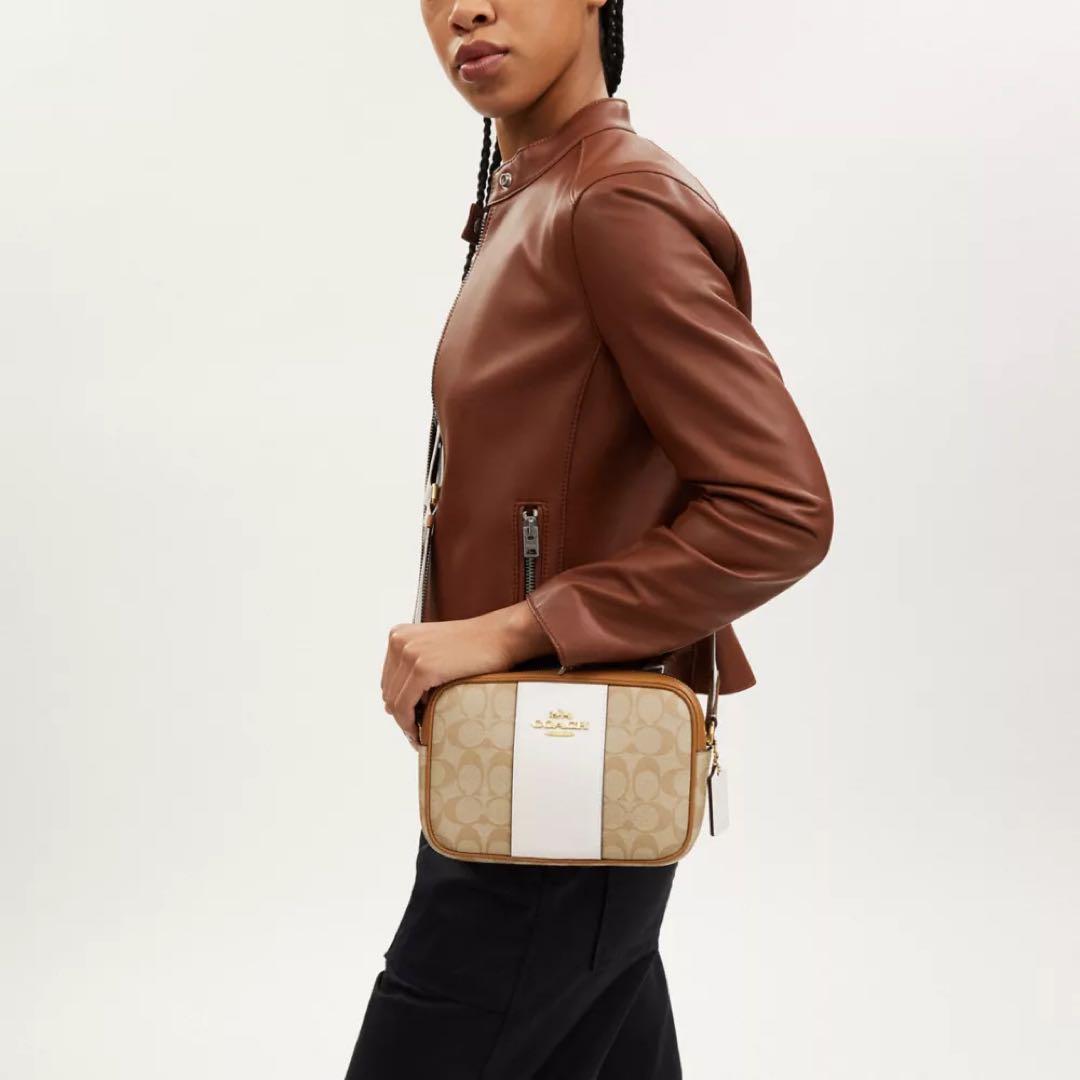 COACH ジェイミー カメラ バッグ・シグネチャー キャンバス・ストライプ