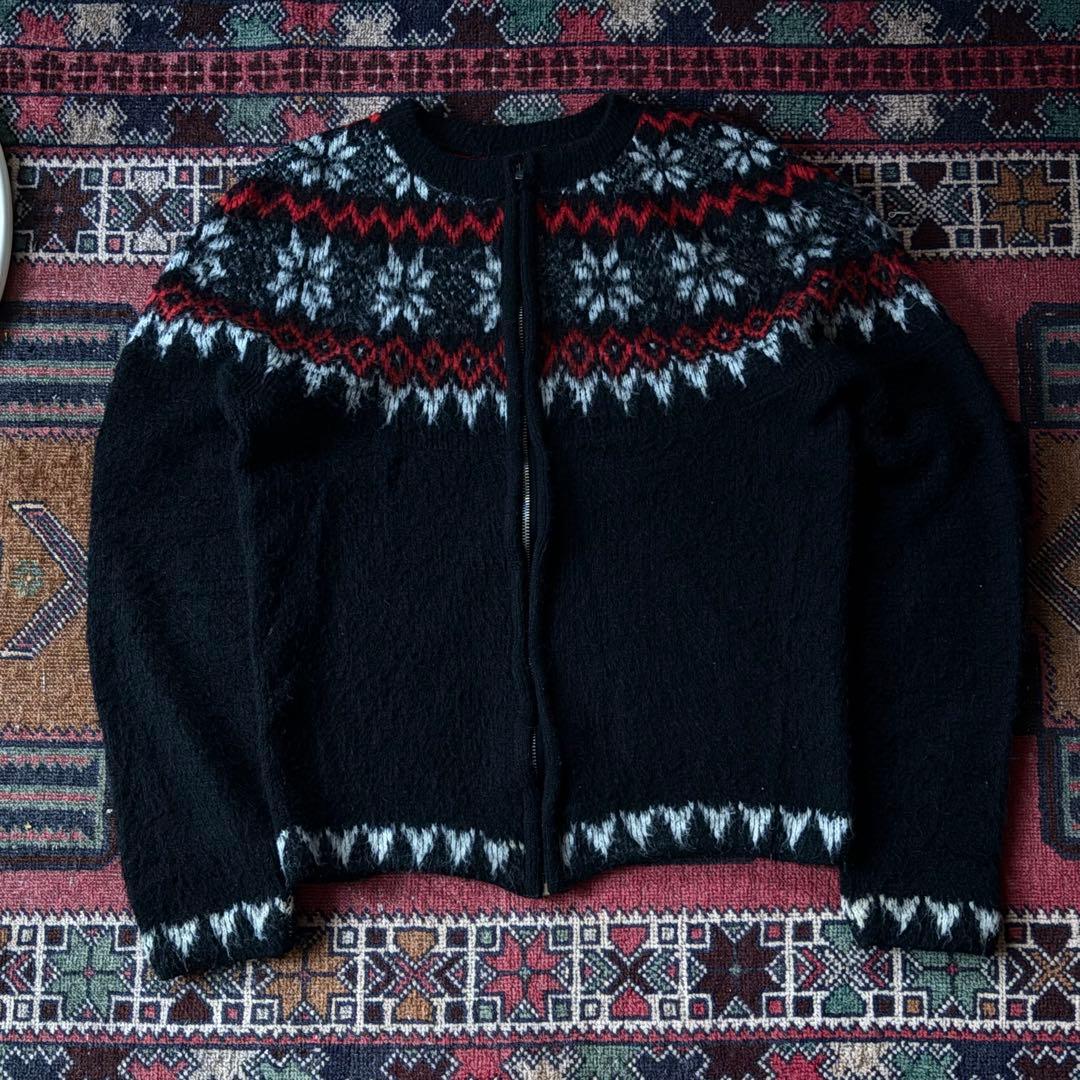 60s マクレガー McGREGOR 黒　カーディガン　雪柄　モヘア　アクリル