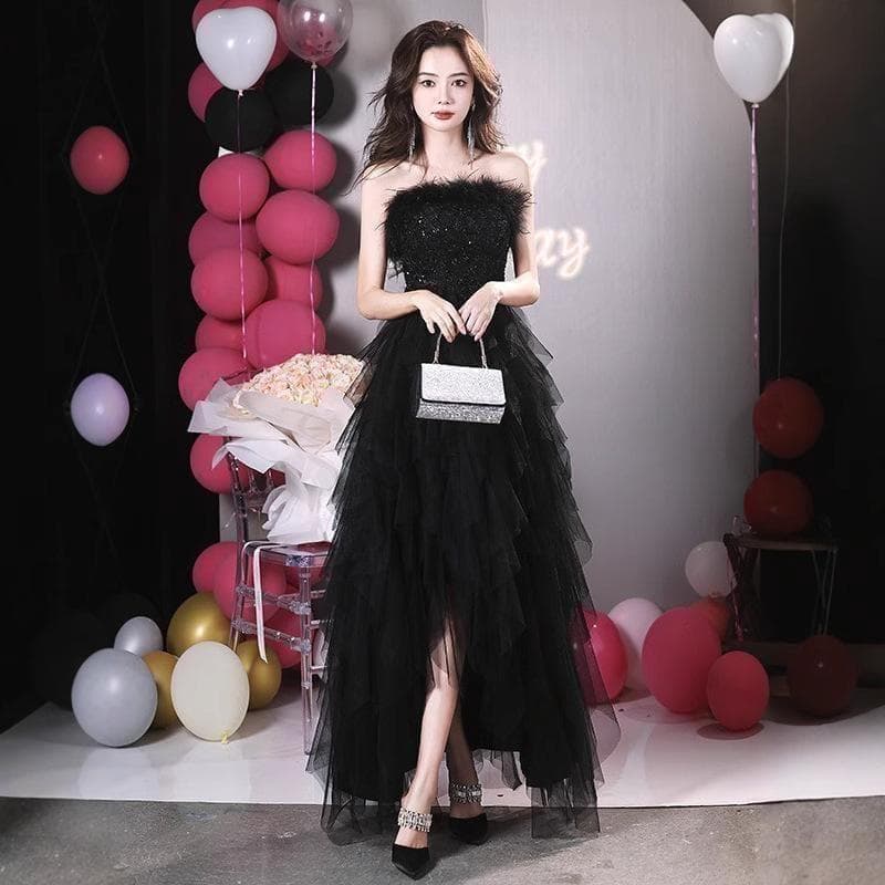 パーティードレス フェザードレス　ナイトドレス　Lサイズ 　ブラック