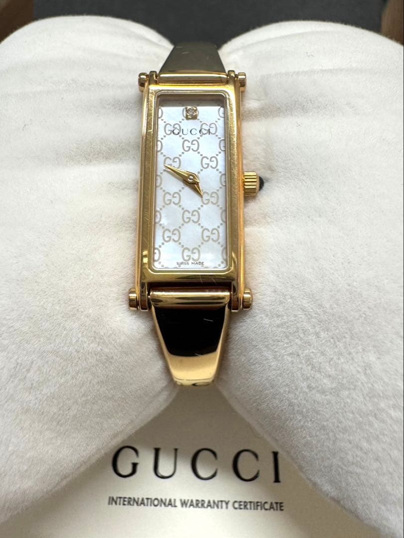 美品GUCCI 1500L ゴールド/GGシェル文字盤 1Pダイヤ