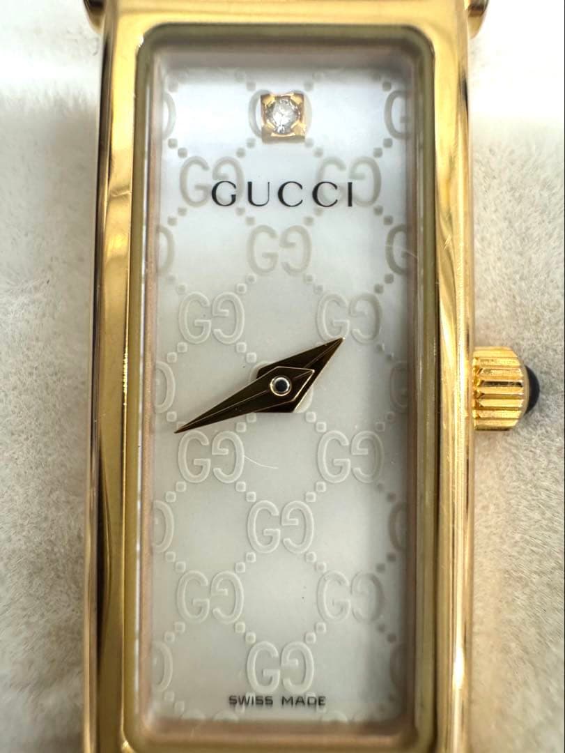 美品GUCCI 1500L ゴールド/GGシェル文字盤 1Pダイヤ