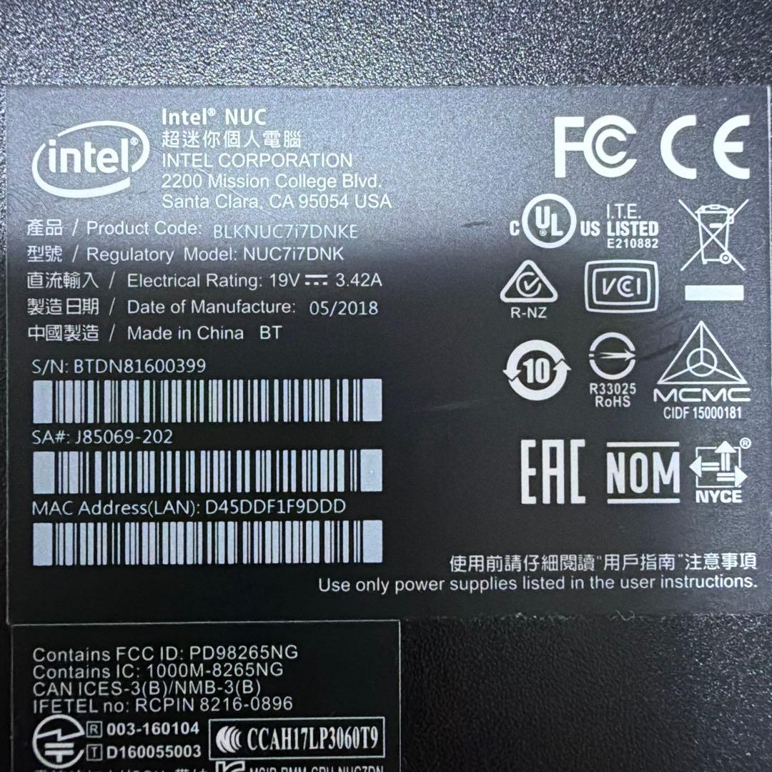 Intel NUC7i7DNK ミニPC メモリ32GB SSD512GB