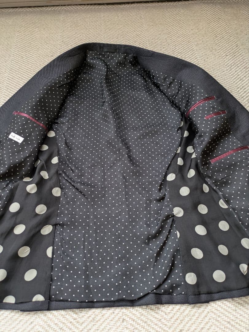 ✨希少✨ ポールスミス 裏地総柄 ステッチ ネイビー　水玉