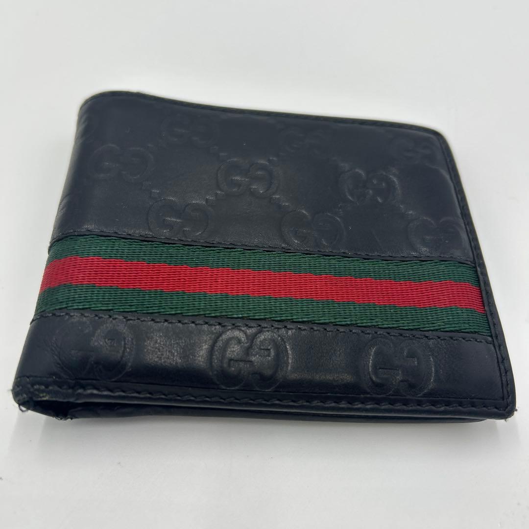 GUCCI シェリーライン　シマ　レザー　折り財布　ブラック　二つ折り財布　財布