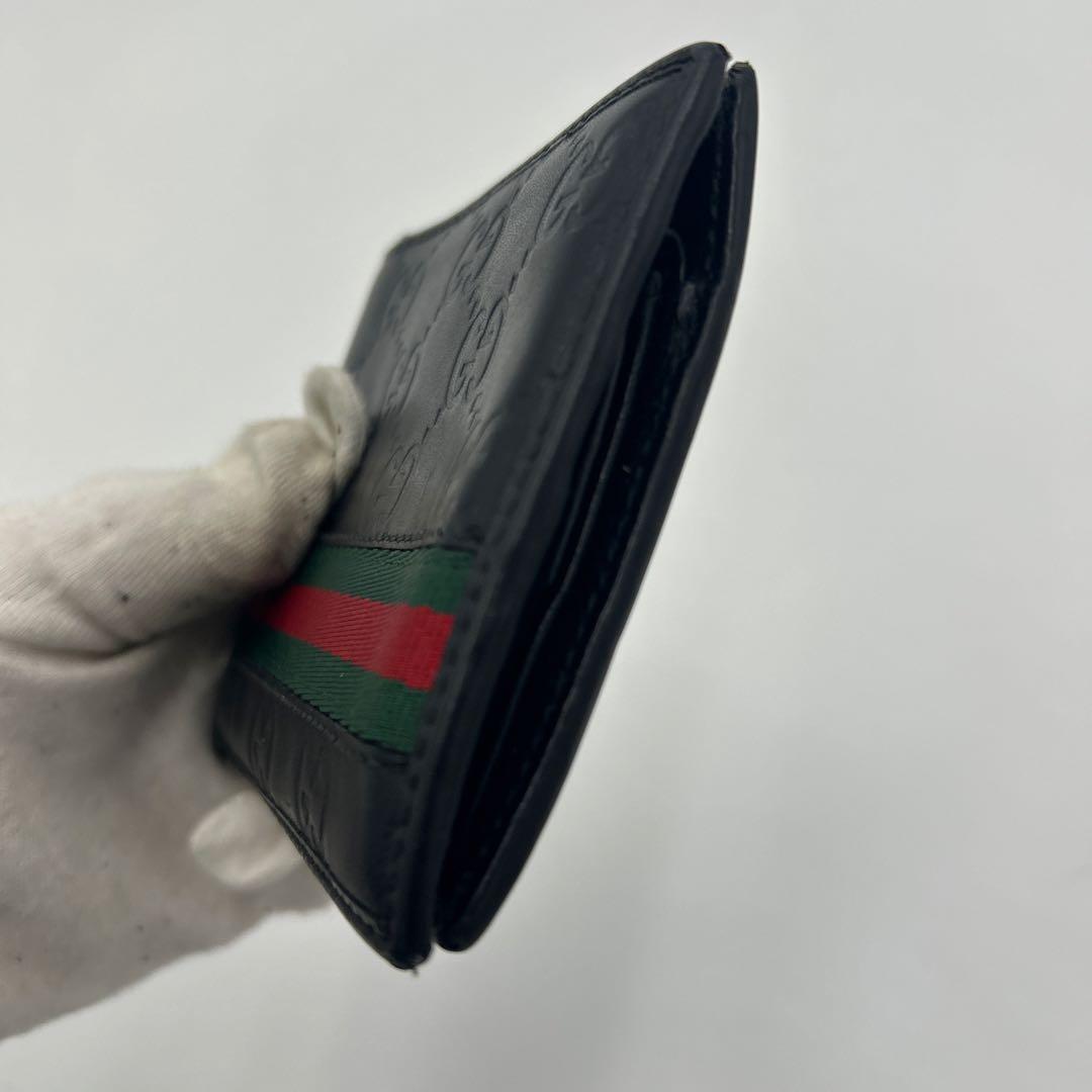 GUCCI シェリーライン　シマ　レザー　折り財布　ブラック　二つ折り財布　財布