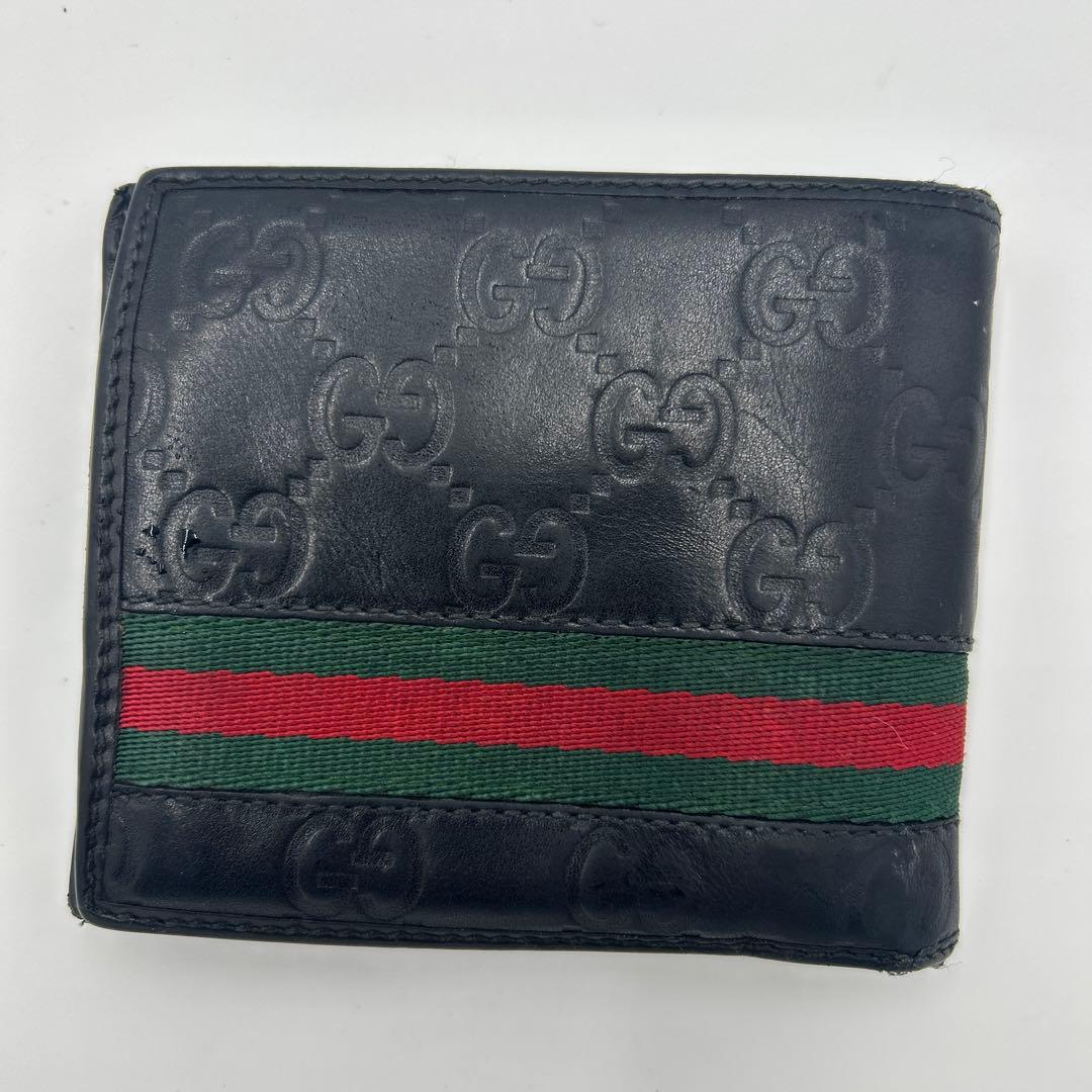 GUCCI シェリーライン　シマ　レザー　折り財布　ブラック　二つ折り財布　財布