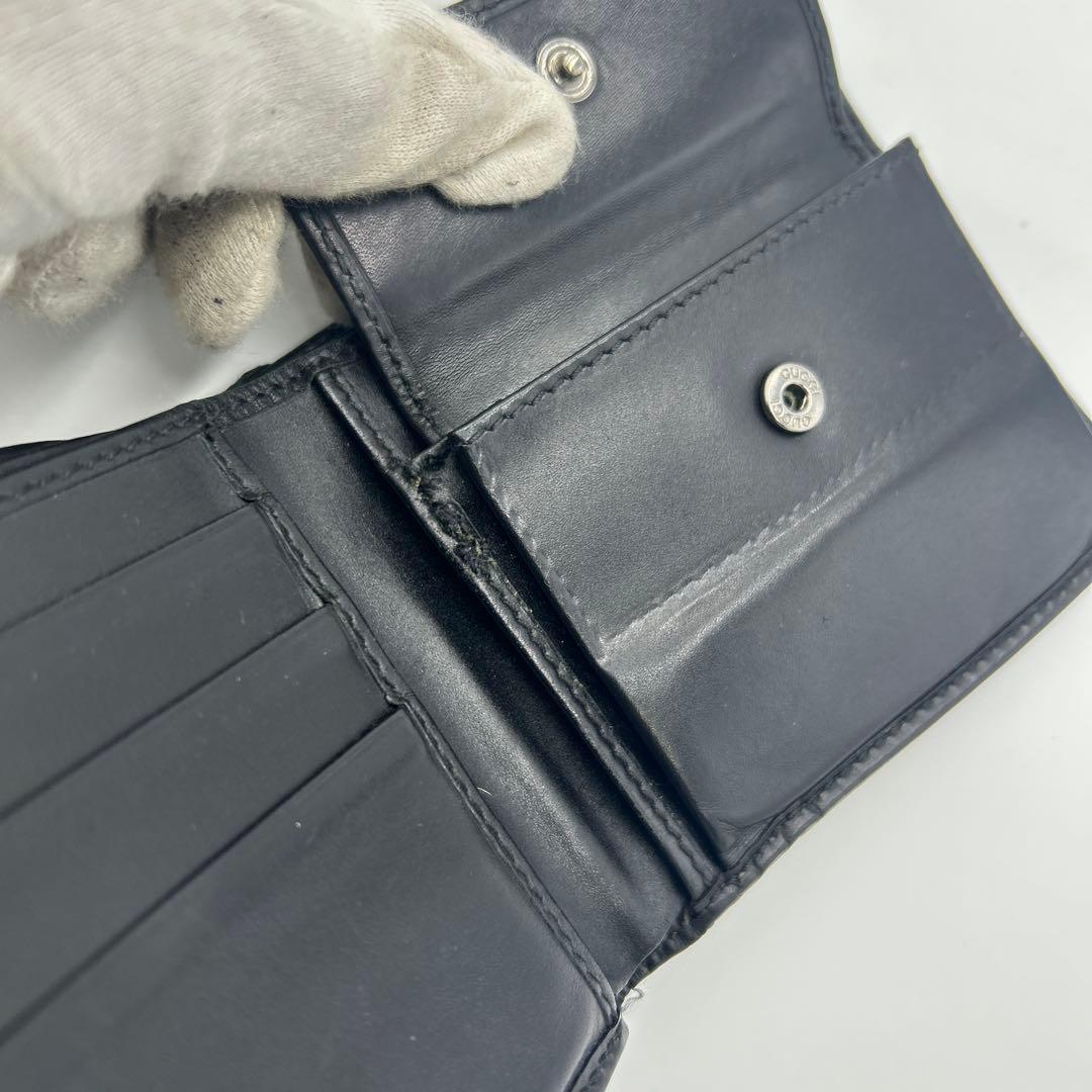 GUCCI シェリーライン　シマ　レザー　折り財布　ブラック　二つ折り財布　財布