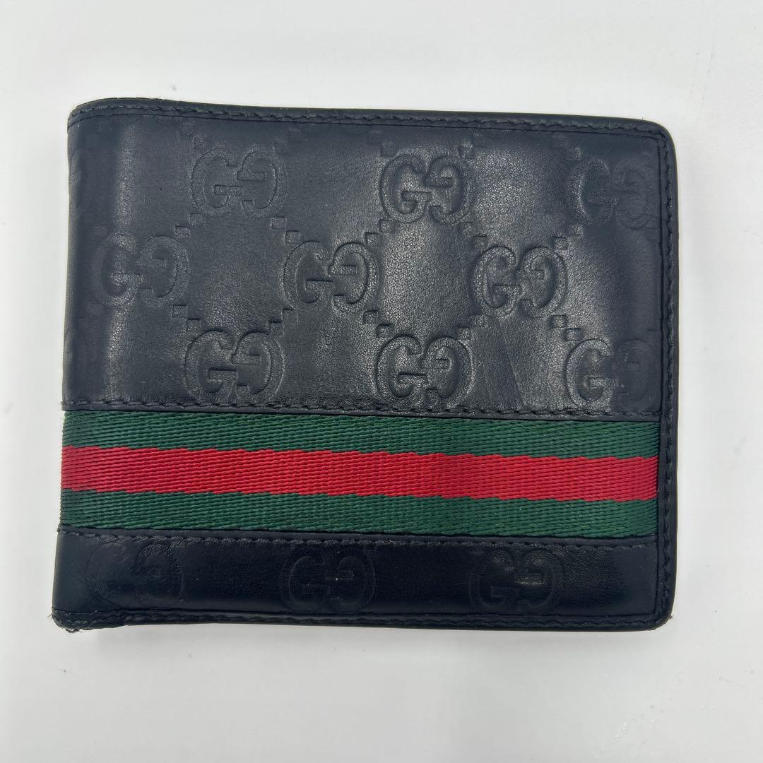 GUCCI シェリーライン　シマ　レザー　折り財布　ブラック　二つ折り財布　財布