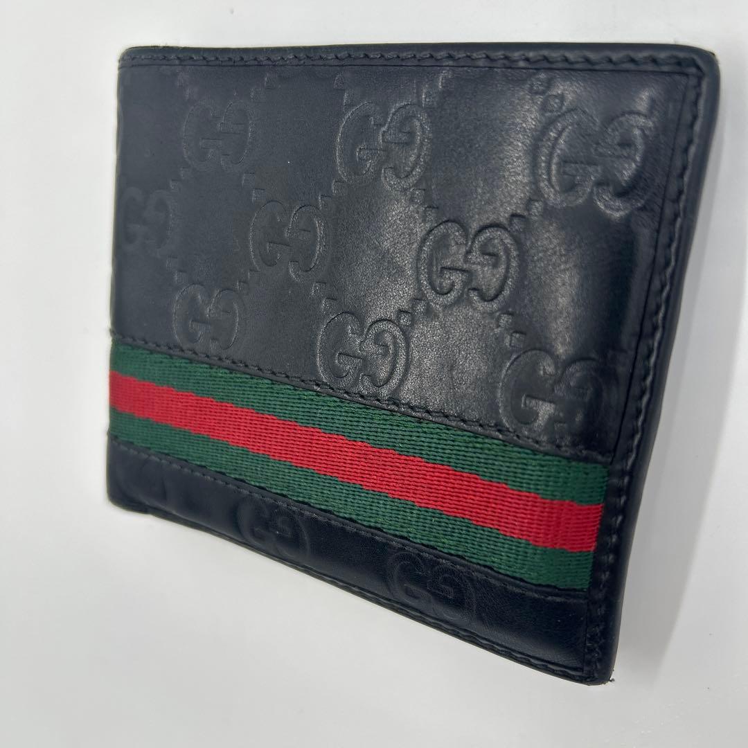GUCCI シェリーライン　シマ　レザー　折り財布　ブラック　二つ折り財布　財布
