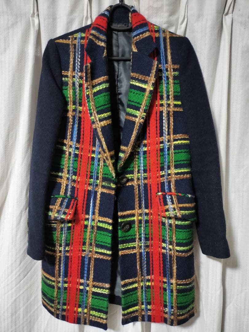 チェック柄 チェスターコート ネイビー　ロイスクレヨン