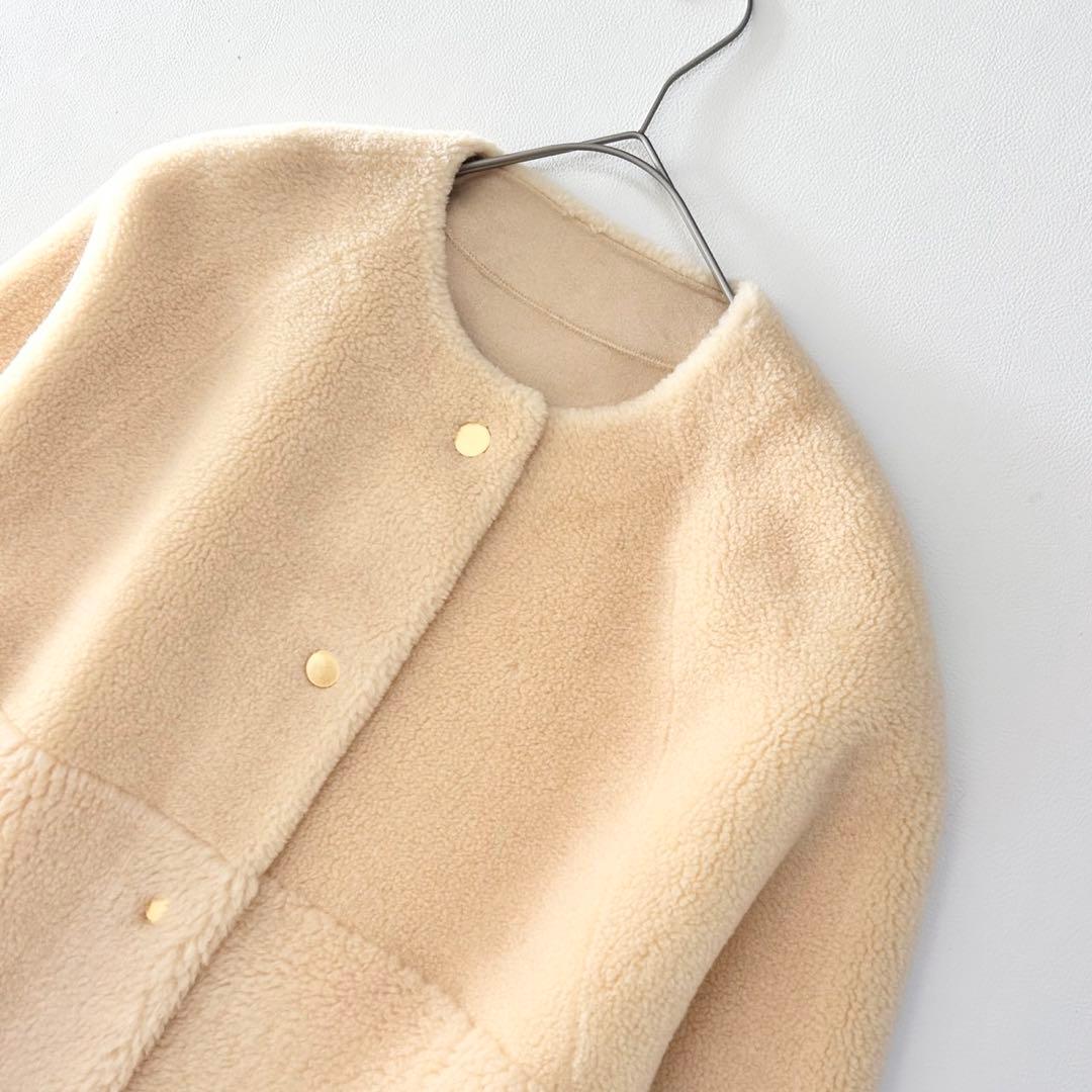 美品✨2025年 グレースコンチネンタル ノーカラーフェイクムートンジャケット