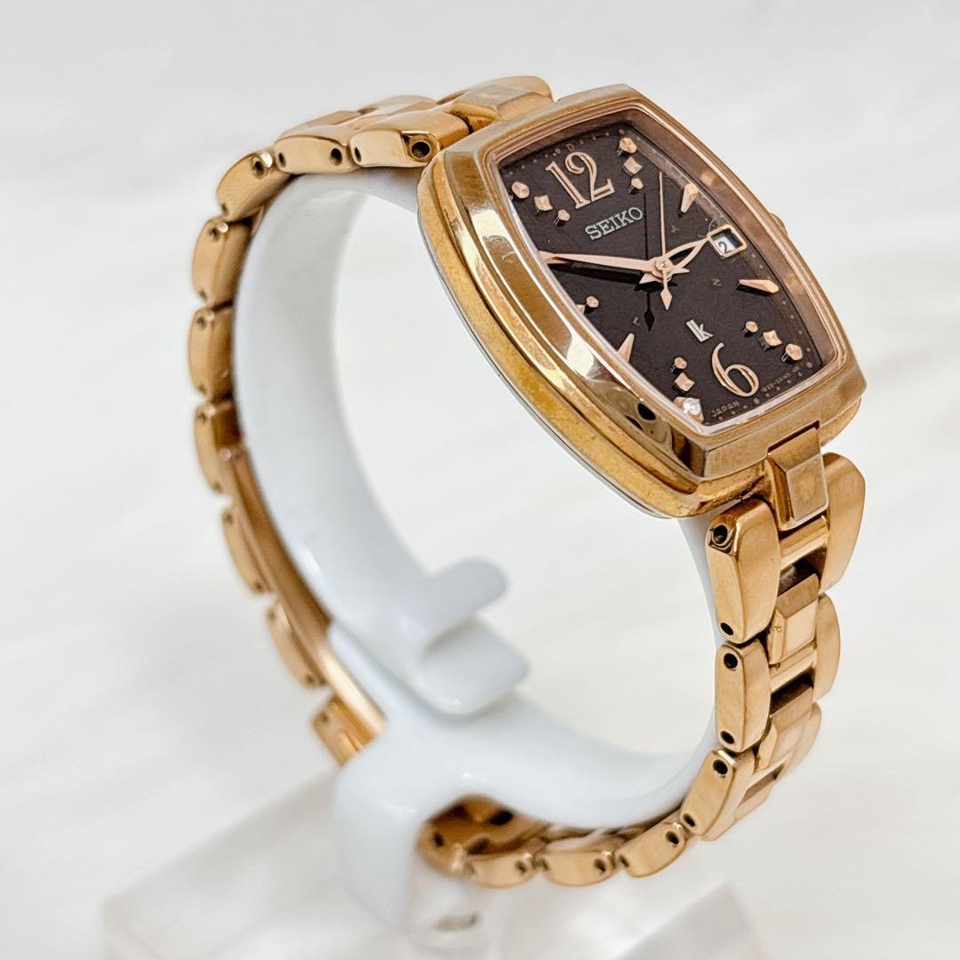 稼働美品✨セイコー　ルキア　1pダイヤ　腕時計 電波ソーラー ゴールド　トノー