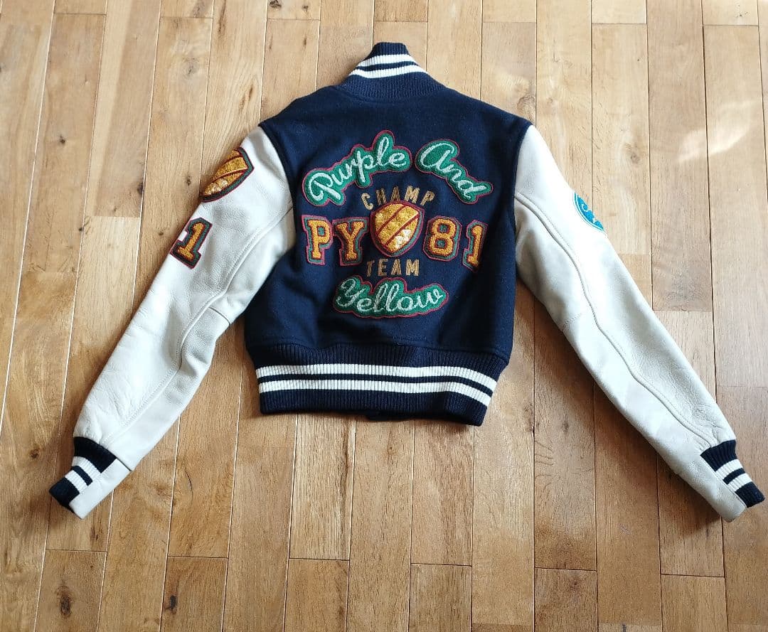 BG49　パープル＆イエロー　　フルデコ・スタジャン　袖・牛皮　レディース・XS