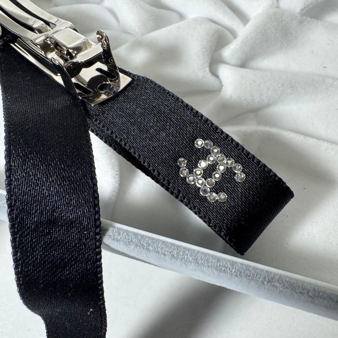 【未使用級★最新作】シャネル 25B ボウ バレッタ リボン ココマーク 黒