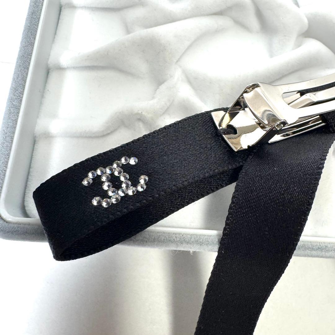 【未使用級★最新作】シャネル 25B ボウ バレッタ リボン ココマーク 黒