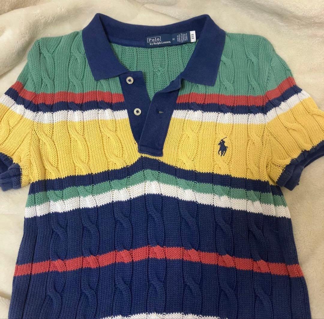 ポロラルフローレン ケーブルニットポロシャツ M