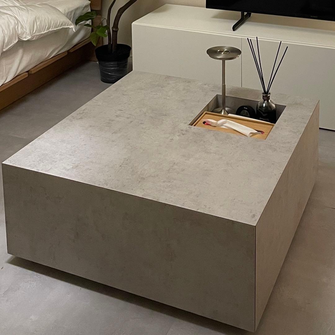 【あ】うっどすたいる ローテーブル ライトグレー コンクリート