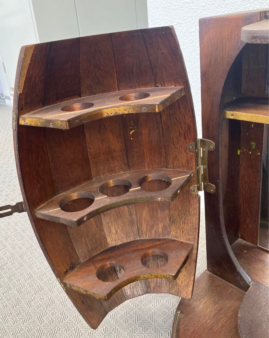 アンティーク　樽型バーボックス ミラー付き