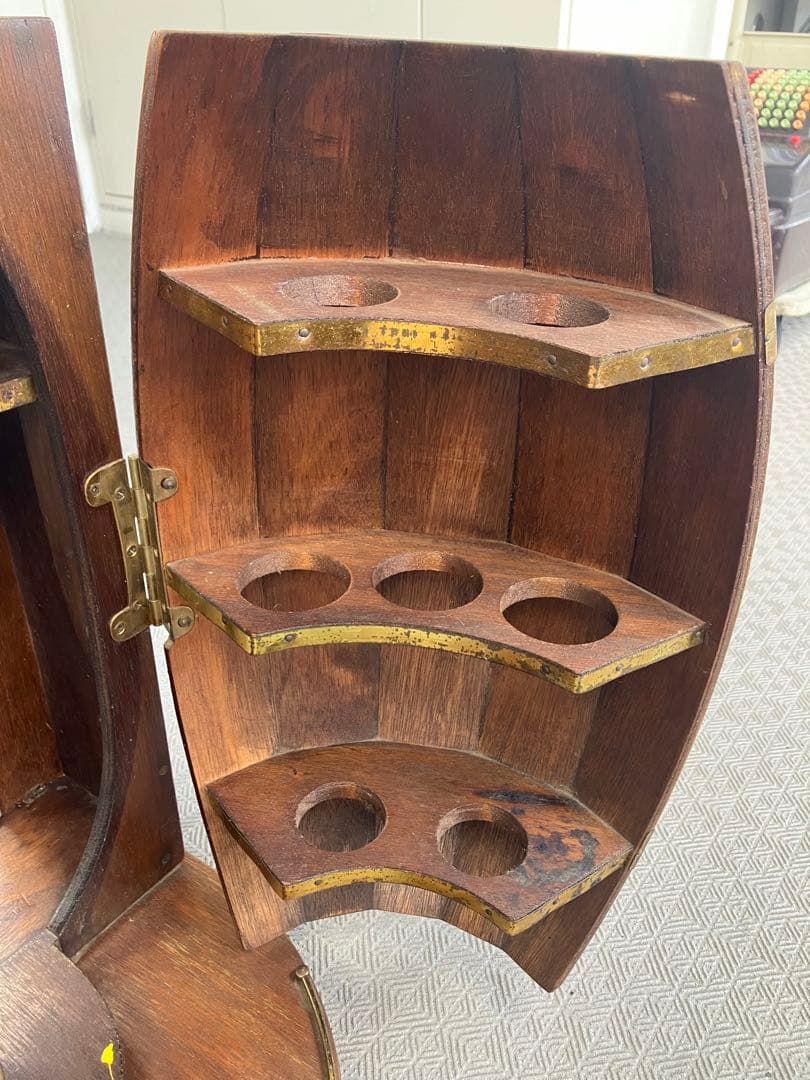 アンティーク　樽型バーボックス ミラー付き