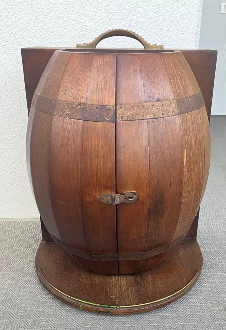 アンティーク　樽型バーボックス ミラー付き