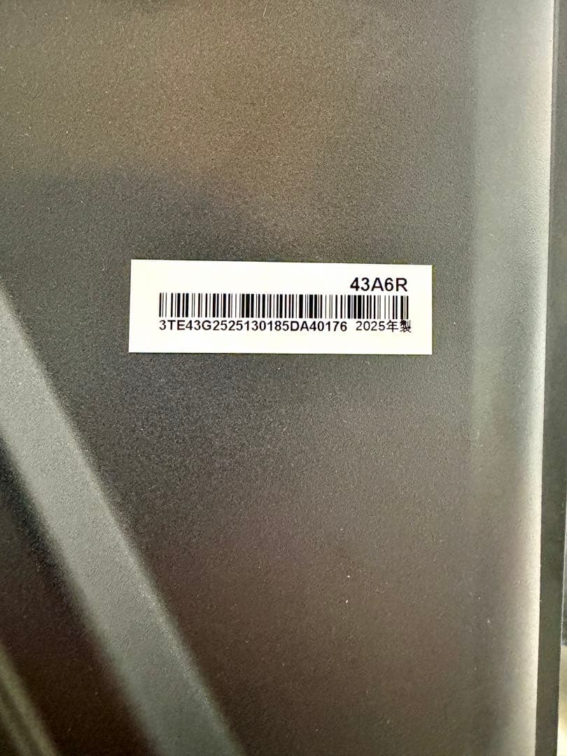 2025年10月発売　Hisense　4Kスマートテレビ　43A6R　3年保証