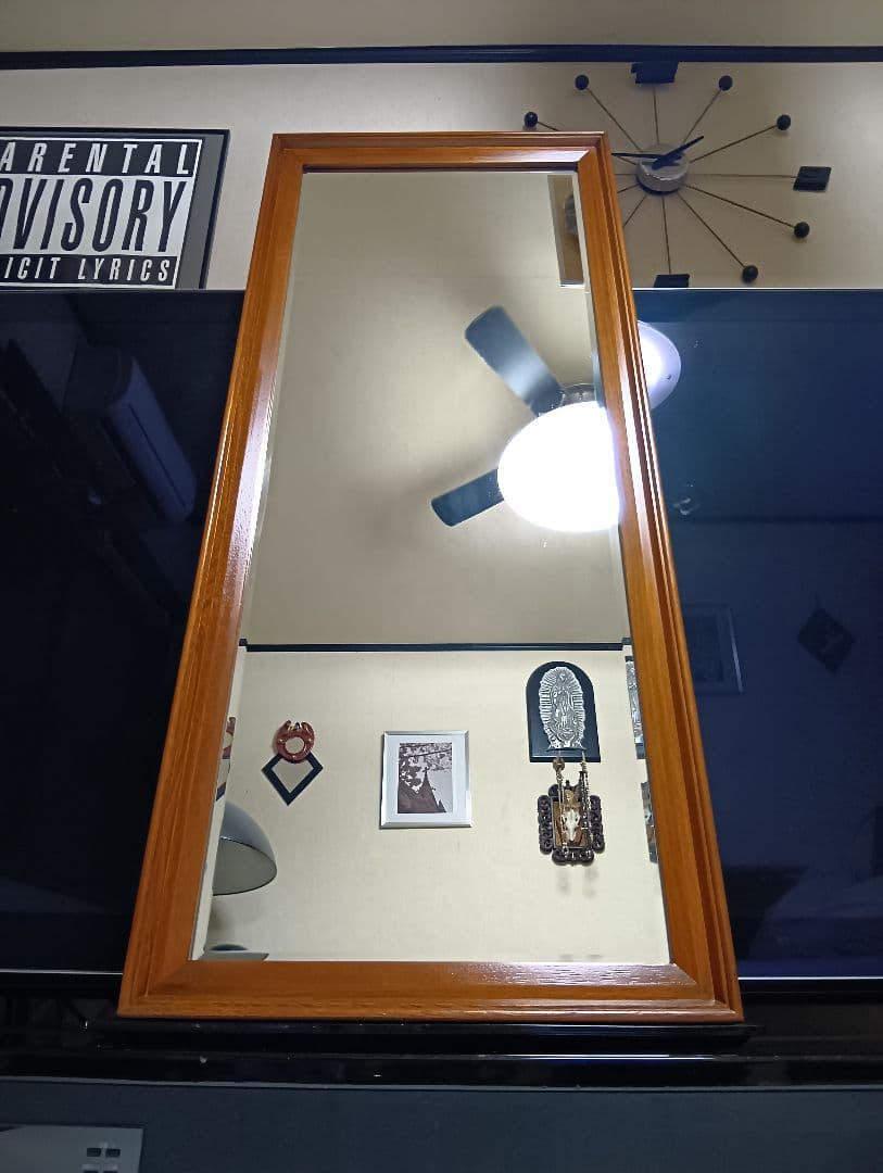 1970's　ビンテージ　デンマーク　チーク　無垢材　ウォールミラー　全身鏡