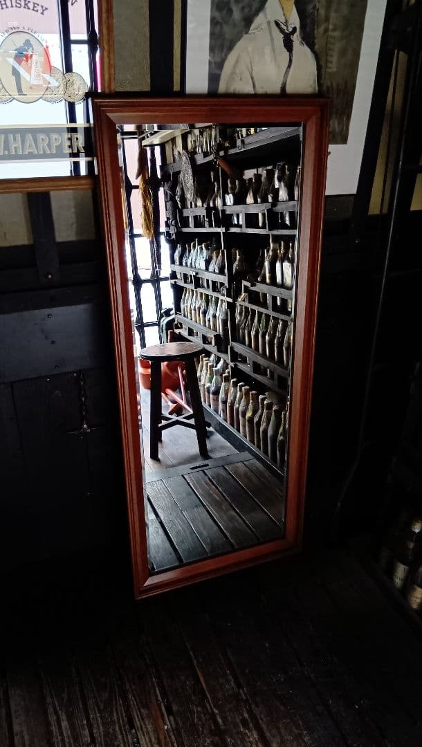 1970's　ビンテージ　デンマーク　チーク　無垢材　ウォールミラー　全身鏡