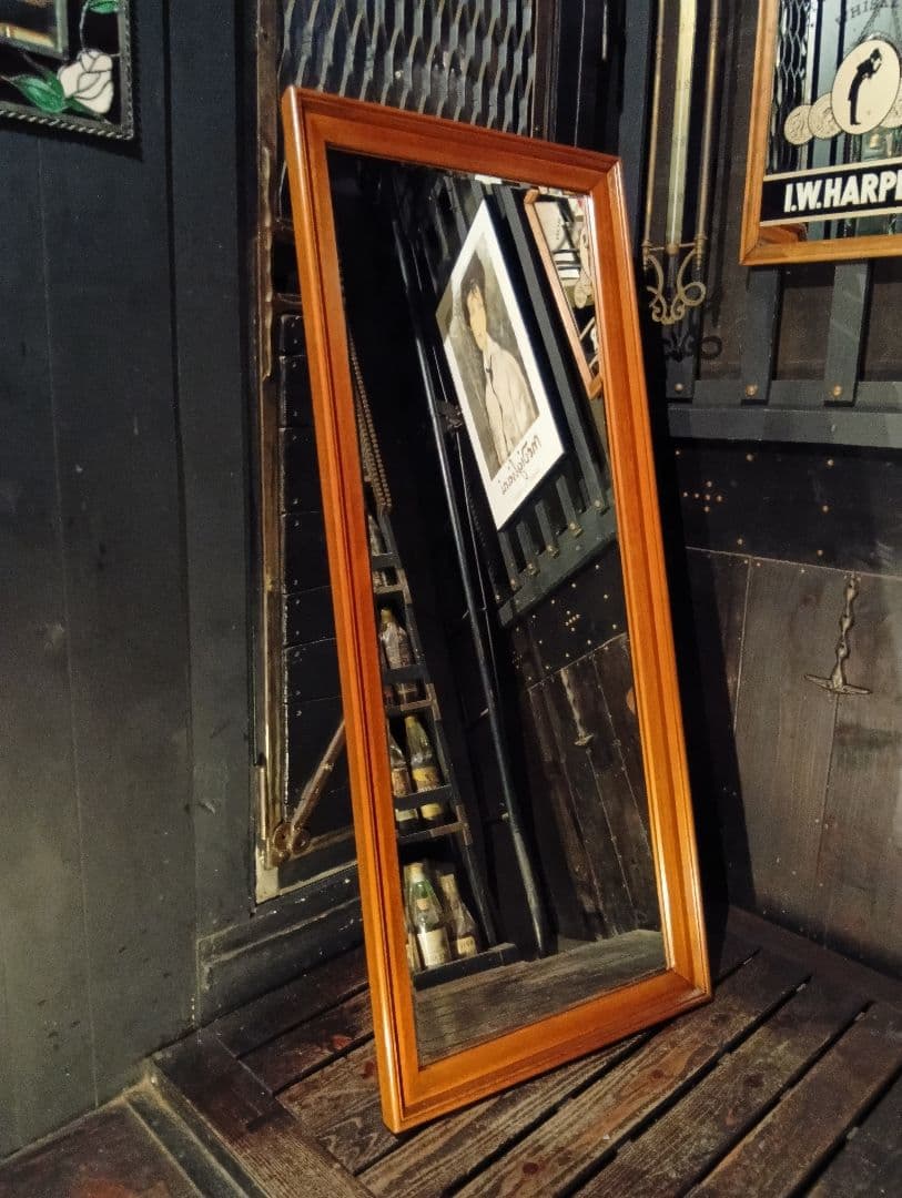 1970's　ビンテージ　デンマーク　チーク　無垢材　ウォールミラー　全身鏡