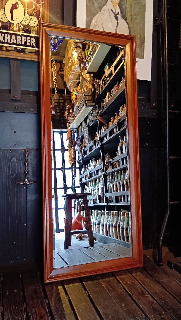 1970's　ビンテージ　デンマーク　チーク　無垢材　ウォールミラー　全身鏡