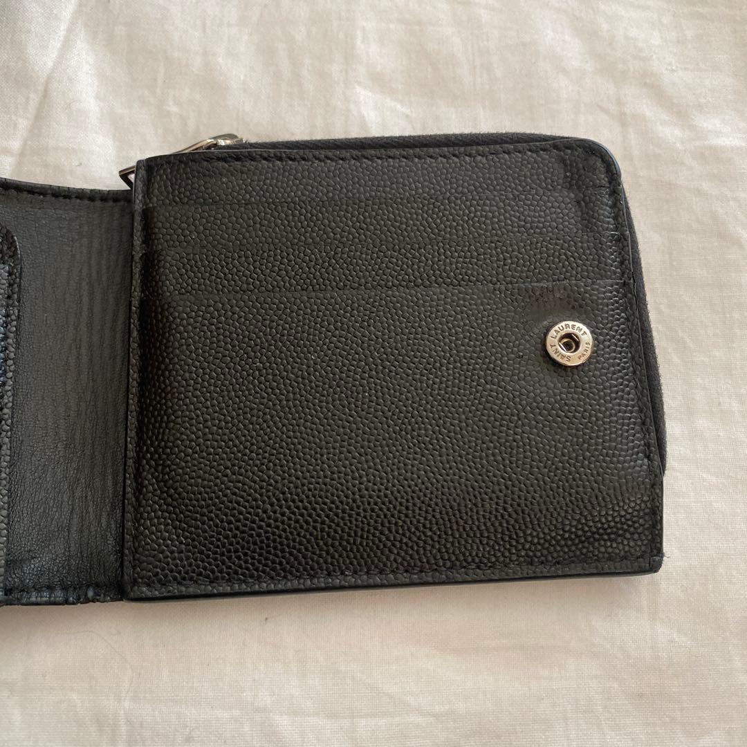サンローラン レザー コンパクト メンズ　ウォレット 財布　二つ折り財布