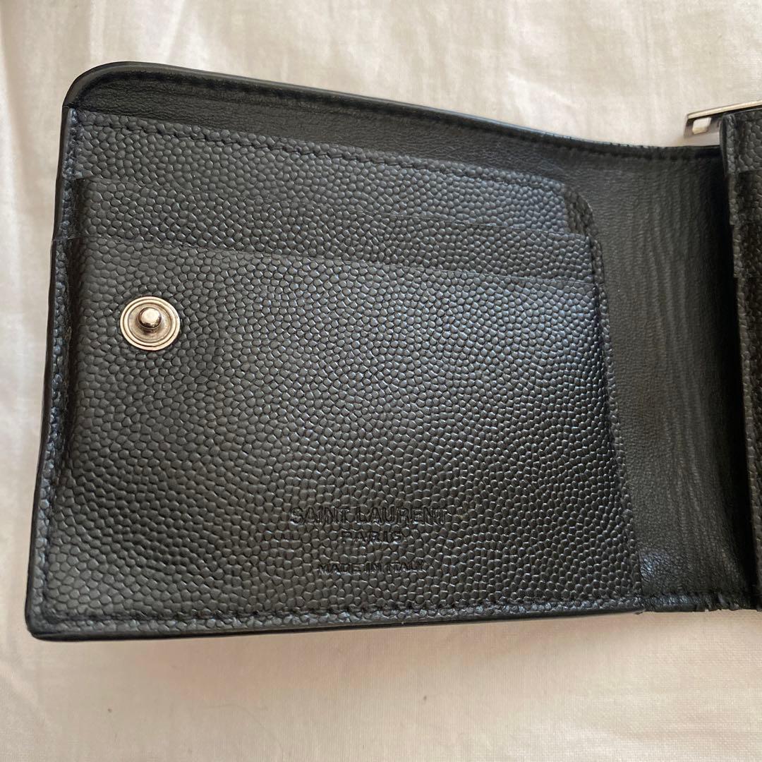 サンローラン レザー コンパクト メンズ　ウォレット 財布　二つ折り財布
