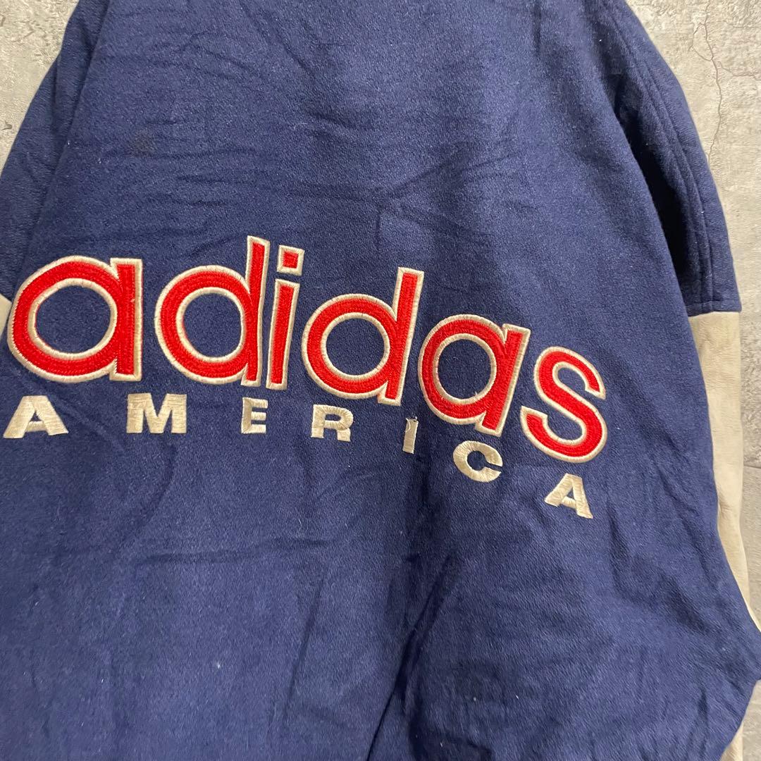 ビンテージ　アディダス　スタジャン　袖レザー　古着　80s 本革　刺繍　L