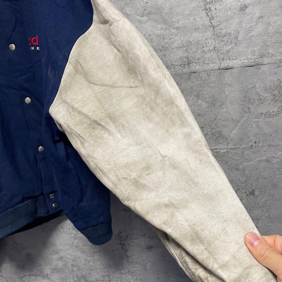 ビンテージ　アディダス　スタジャン　袖レザー　古着　80s 本革　刺繍　L